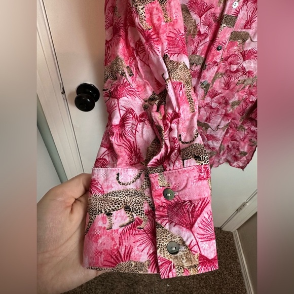 Jane And Delancey Women's Long sleeve Tunic Top Size L Cheetah Button Up #1622 - Picture 10 of 11